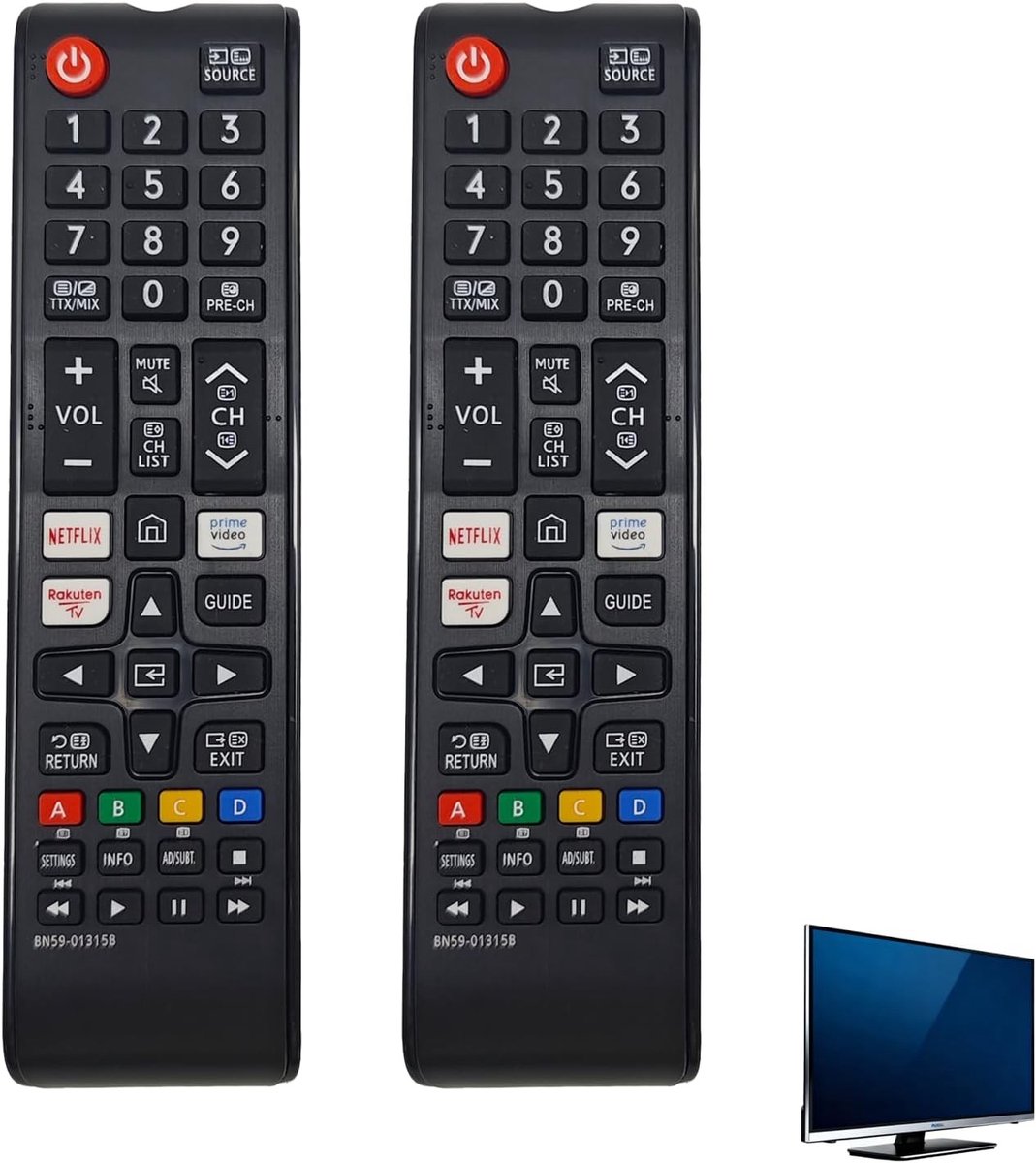 Set van 2 Universele Afstandsbedieningen voor Samsung Televisies, Vervangende Remotes voor Crystal UHD, Neo QLED, 4K en Smart TV's, Geschikt voor Alle Modellen