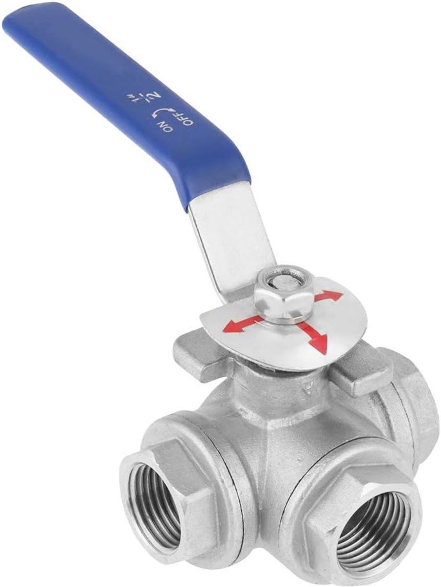 SnelShoppen - 1/2" Kogelklep, Roestvrijstalen Kogelklep SUS304, T-Poort Drieweg Kogelklep, Vrouwelijke Draad DN15 voor Water, Olie en Gas