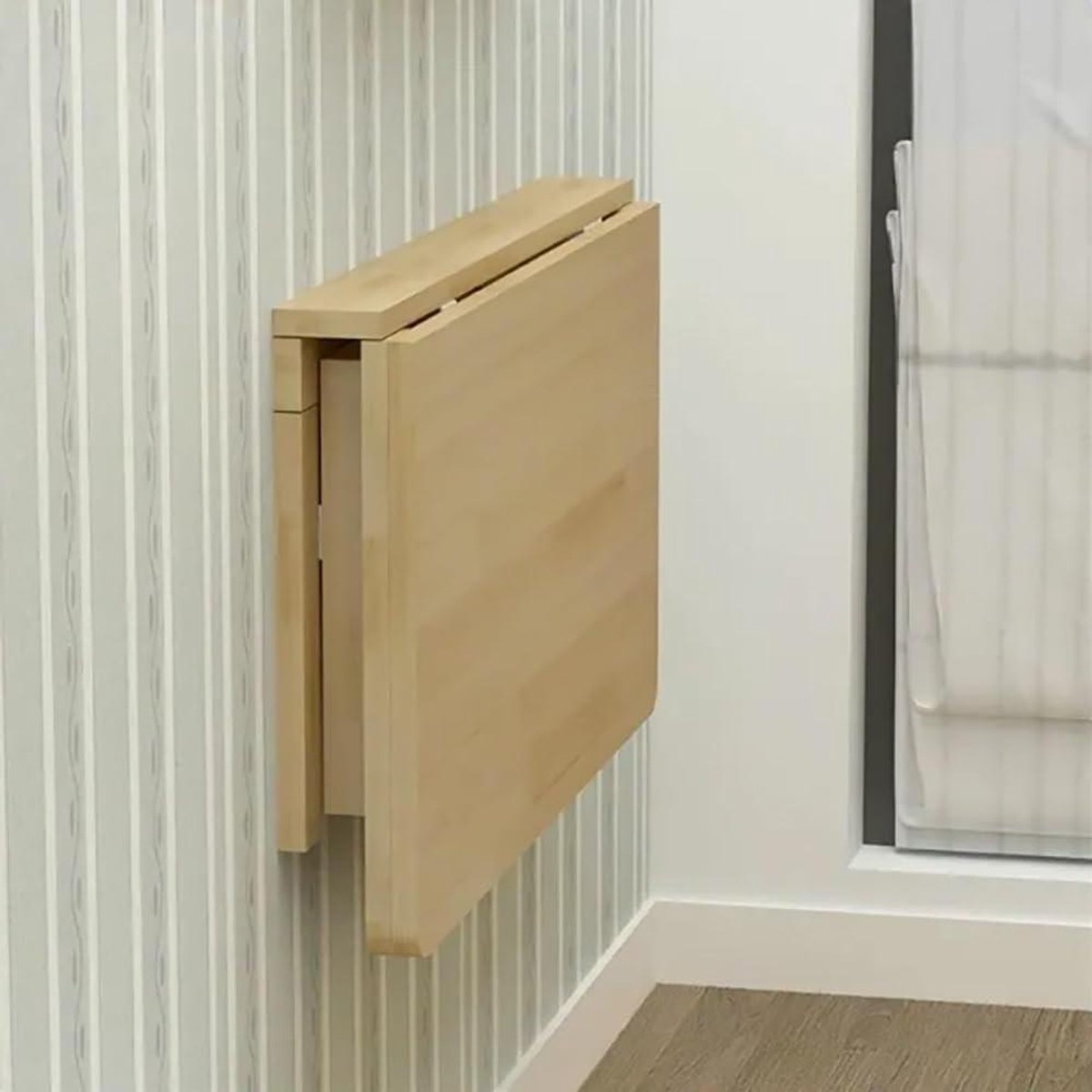 Klaptafel Hout - Wandbureau Opklapbaar - Ruimte Besparen - Stabiel Driehoekig Onderstel - 100x40cm - Natuurlijk Hout