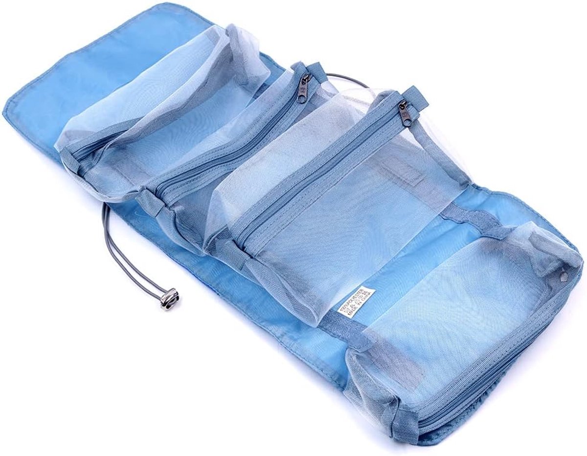 SnelShoppen - 4-in-1 Afneembare Toilettas - Mesh Cosmetica Tas - Vouwbare Make-up Roller Tas - Grote Capaciteit - Waszak - Reist Organizer - Blauw