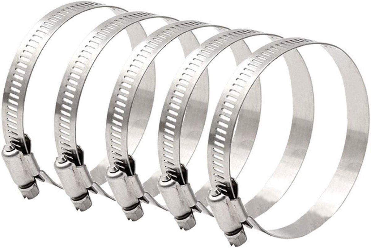 SnelShoppen - 5Pcs 4 Inch Slangklemmen Set Verstelbaar 78-102mm RVS Worm Klemmen Voor Brandstofslang, Tuin, Auto, Hookah - Duurzaam en Betrouwbaar
