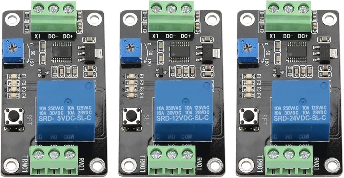 Vertragingstimer relais, timer relais zelfvergrendeling vertraging aan uit tijdschakelaar Super 555 timer DC 5V/12V/24V tijdvertraging relaismodule bord met timer (DC12V)