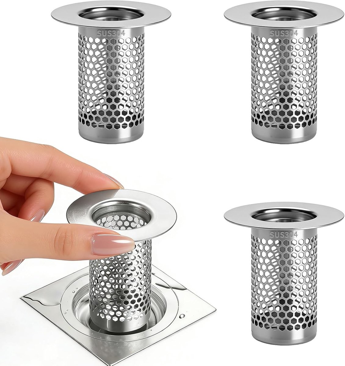 Efficiënte Haarvangers voor Doucheafvoer - 4 Stuks RVS Afvoerfilters voor Badkamer en Keuken, Bescherming tegen Haarverstoppingen