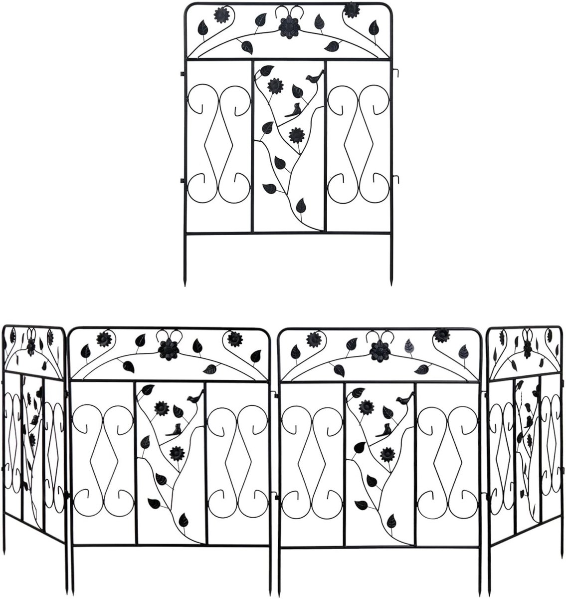 Set van 5 metalen tuinhekken: decoratieve border voor bloemenbedden en tuinen, sierlijke afscheiding