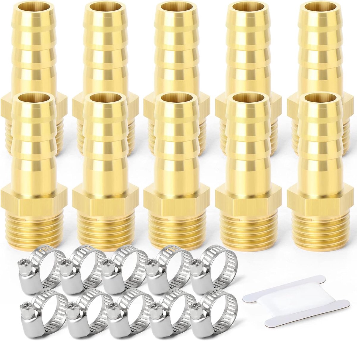 SnelShoppen - 10 stuks 10mm OD Barb naar 1/4" Mannetje BSP Verbinder, Messing Slangverbinder Compressie Fittingen, Duurzaam en Betrouwbaar