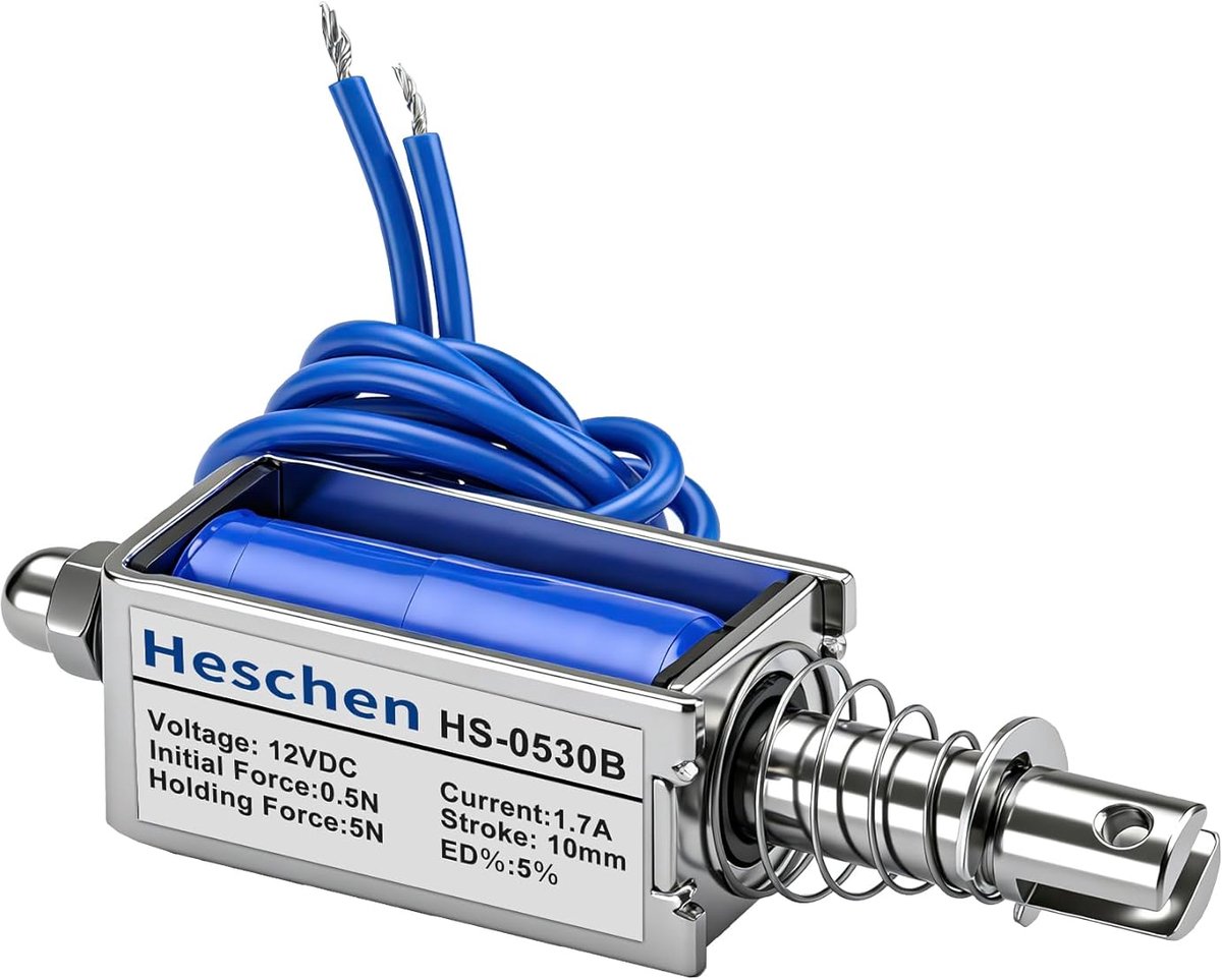 SnelShoppen - DC Solenoïde Elektromagneet HS-0530B 12V - 4N Duw Trekkracht - 10mm Slag - Metaal Open Frame voor Hobbyprojecten en Automatisering