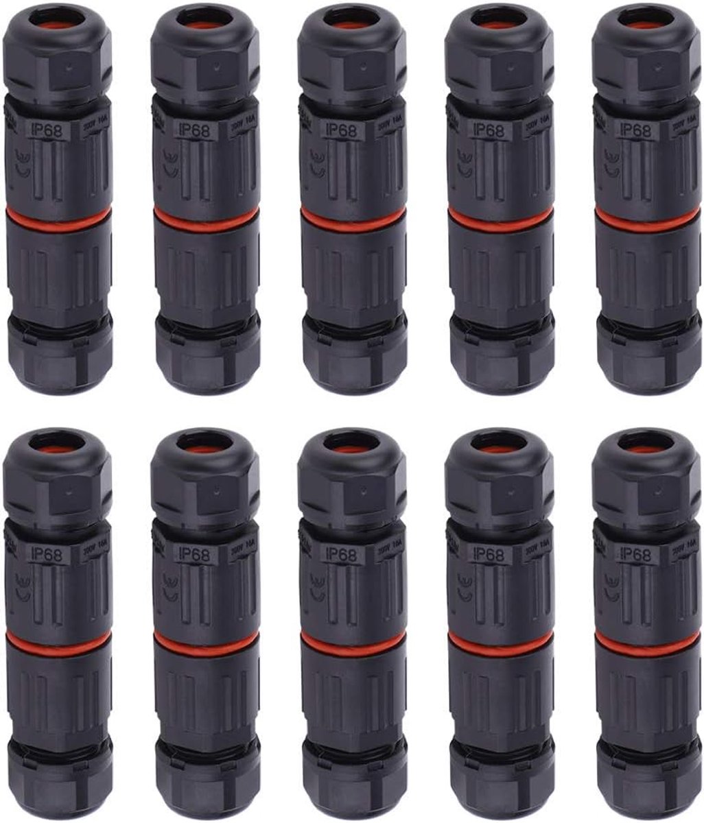 SnelShoppen - 10 Stuks Waterdichte Elektrische Kabelconnectoren, IP68 3-Pin Waterdichte Aansluitingen voor Buitengebruik, Compacte Stekkerverbindingen