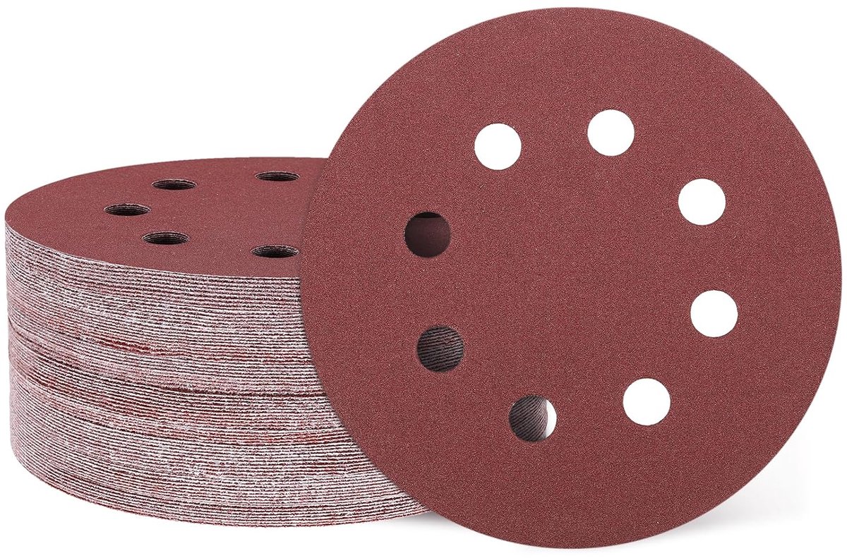 SnelShoppen - Schuurdiscs 125 mm, 50 Stuks, 180 Grit, 8 Gaten, Schuurpads voor Excenterschuurmachines voor Hout, Auto, Metaal
