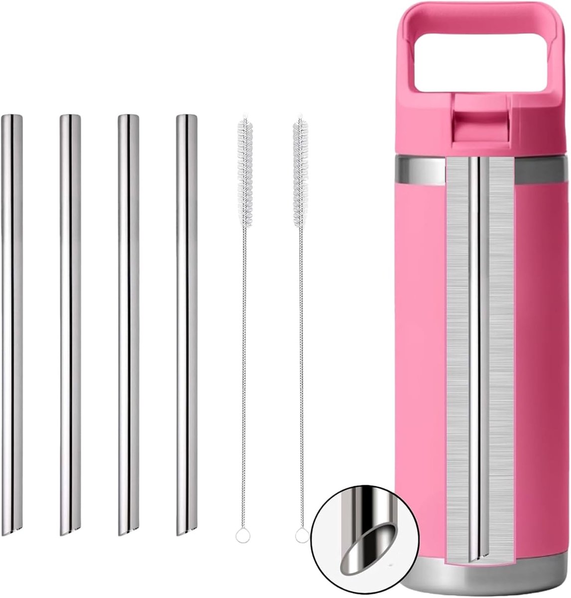 SnelShoppen - RVS Rietjes Set van 4, Herbruikbare Metalen Rietjes met Schoonmaakborstels, Ideaal voor Drinkflessen, Feest, Camping en Keuken