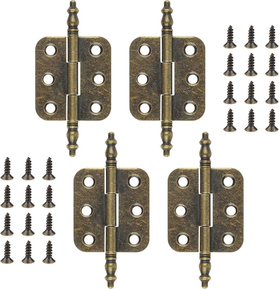 SnelShoppen - 4 Stuks Decoratieve Scharnieren, Retro Vouwscharnier 70x34mm, Antieke Mini Scharnier met 24 Stuks Schroeven voor Sieradenkist Dossier Ho