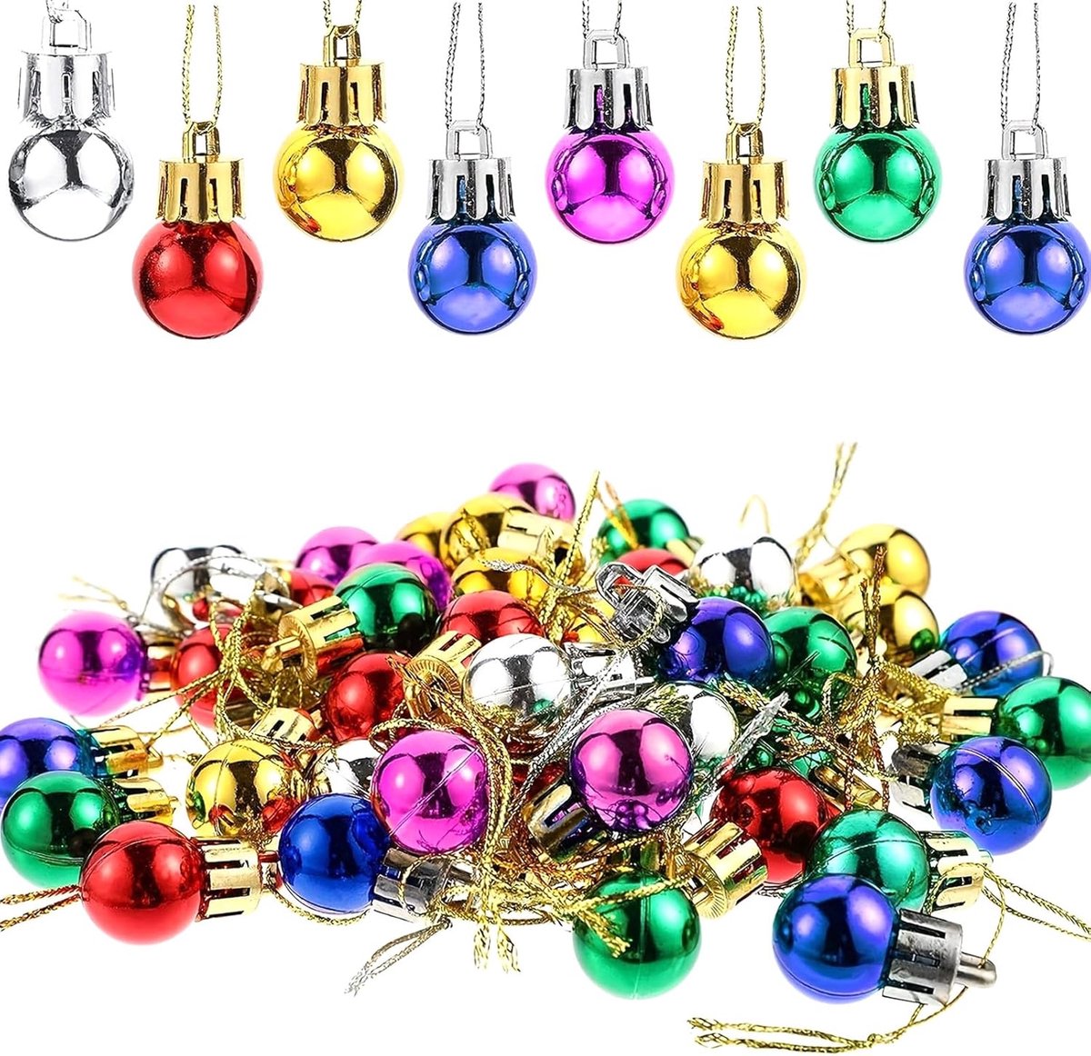 SnelShoppen - 36 Mini Kerstballen 3 cm, Multicolour Kerstboomversiering, Feestdecoratie, Stairs, Kerstdecoratie, Kleur: Rood, Goud, Zilver, Groen, Roz