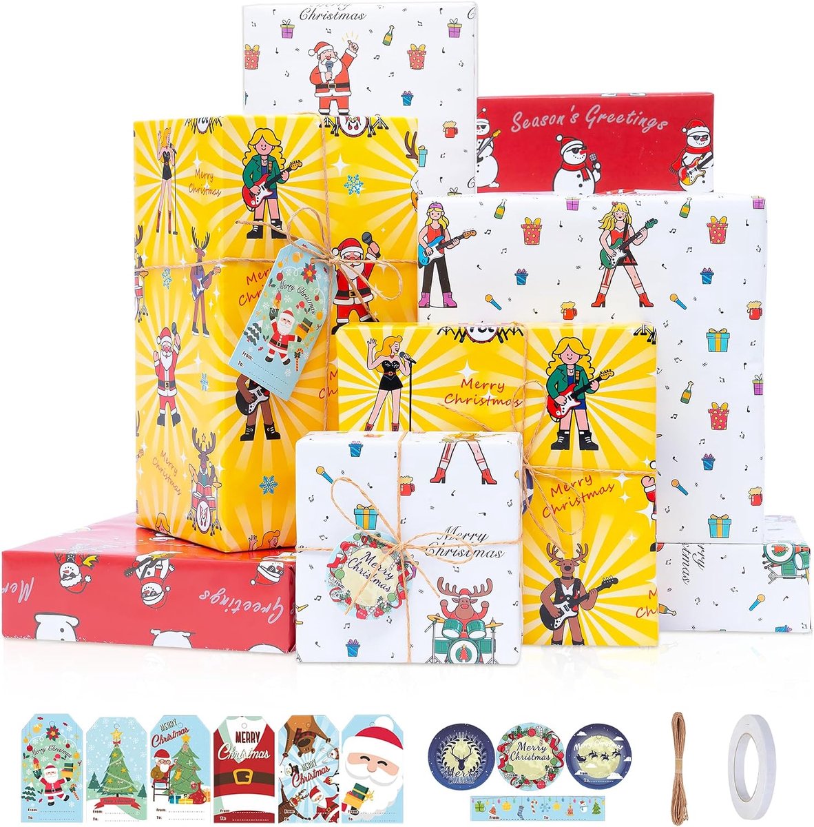 SnelShoppen - Larcenciel kerst cadeaupapier 6 vellen, kleurrijk en feestelijk, perfect voor kerstcadeaus, stevig papier, vrolijke ontwerpen, ideaal vo