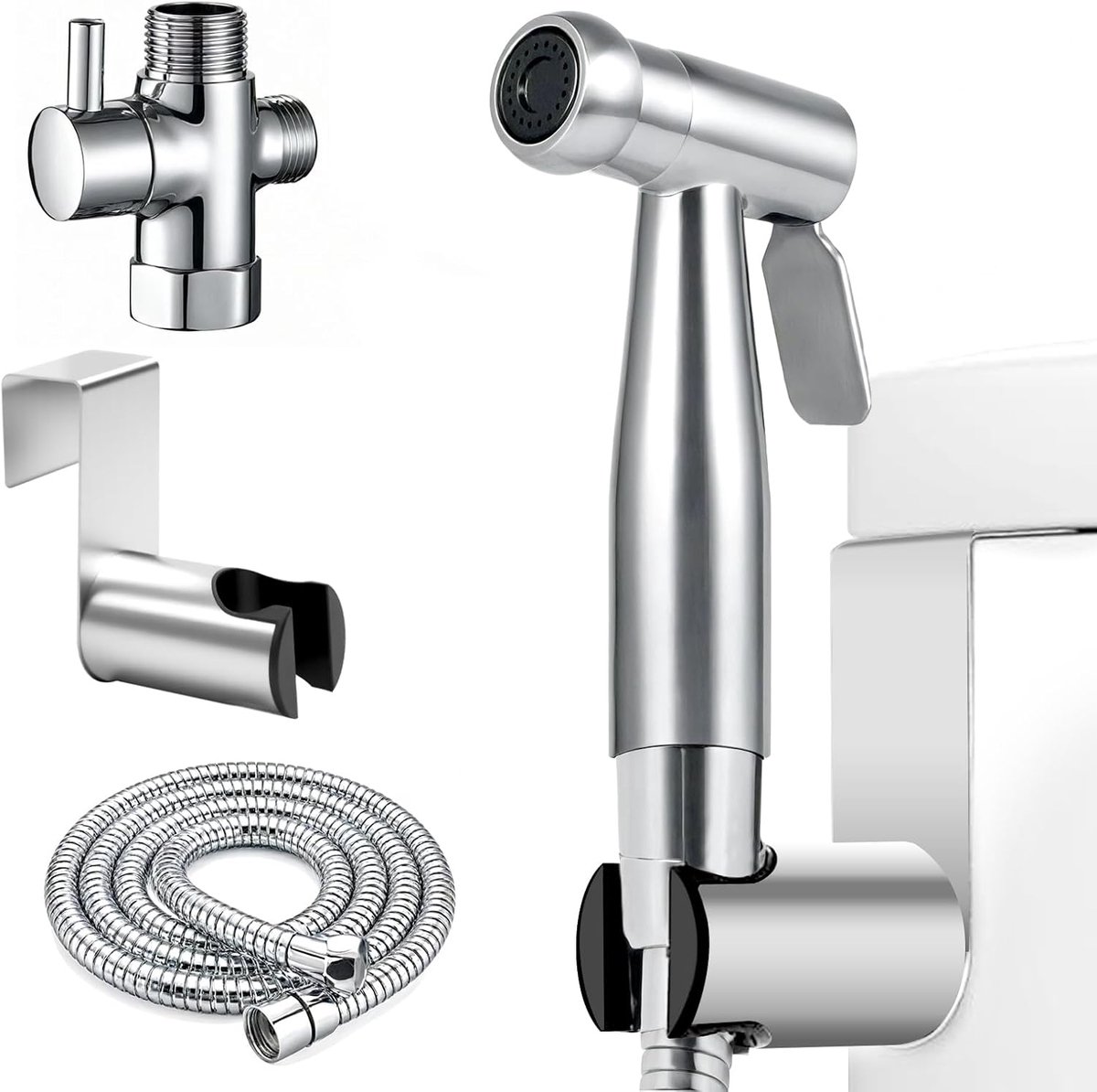 Bidet Hand Shower, Hand Shower, Bathroom, Bidet for Toilet, Stainless Steel Shower Head, Bidet Attachment with 3-Way - ShopVlot