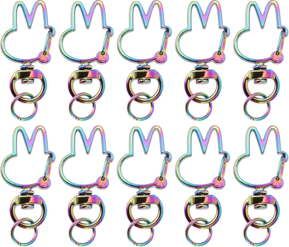SnelShoppen - Sleutelhangers Konijn, 10 Stuks Sleutelhangers met Karabijnhaak en Schroefsluiting, Assortiment Kleuren, Voor Handgemaakte Schoudertasse