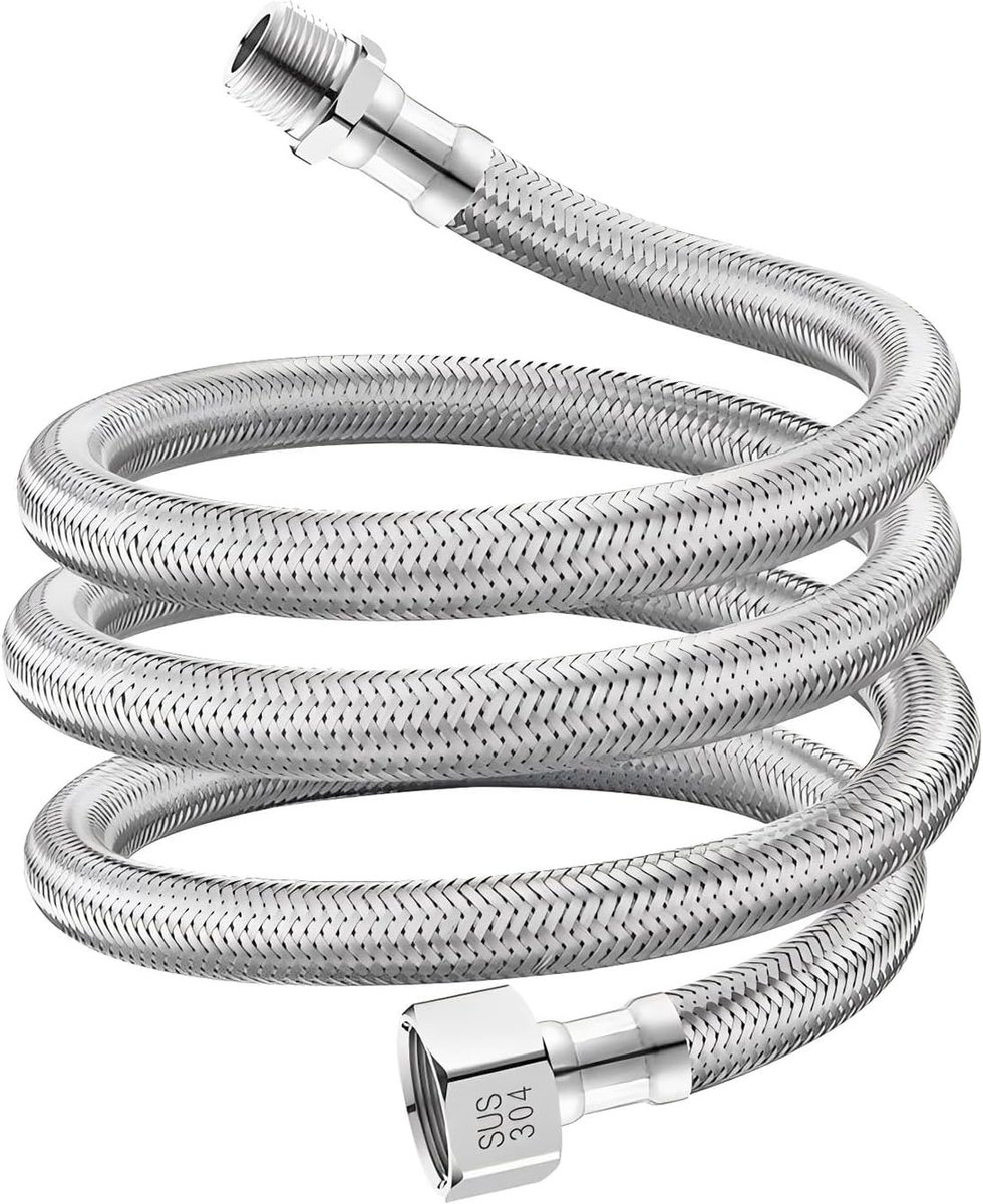 SnelShoppen - 200cm Flexibele Kraanverbindingen, G1/2 Inch Vrouwelijke Draad x G1/2 Inch Mannelijke Draad, RVS en EPDM, Voor Toiletten en Krane
