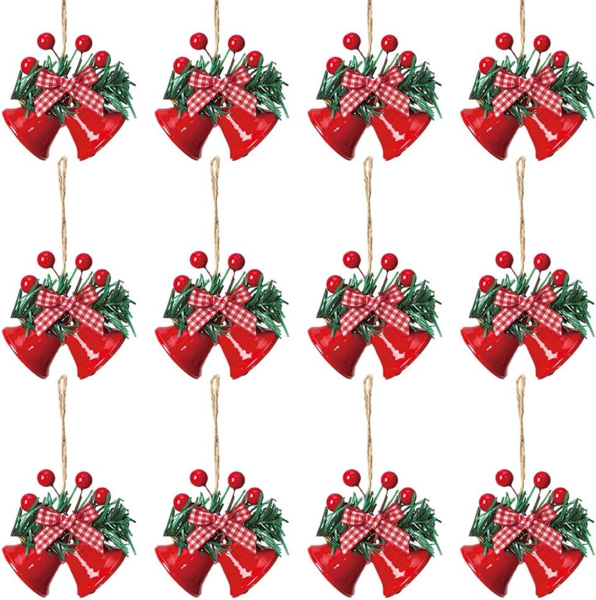 SnelShoppen - 12 Stuks Kerstbel Ornamenten Met Bessen Voor Kerstboom Versiering - DIY Kerstkransen - Metalen Jingle Bells - Feestdecoratie
