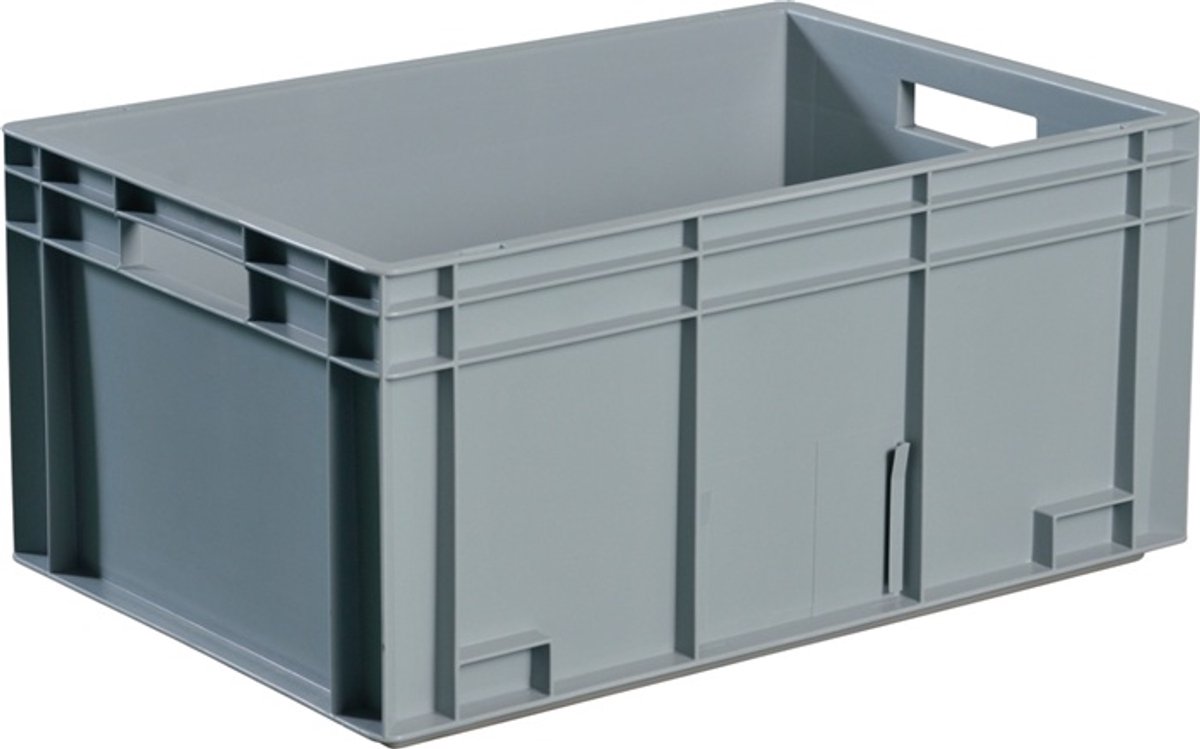 Opbouw Transportkist L600xB400xH220mm grijs PP Doorv.Handgreep.Zijw.gesloten TECWERK