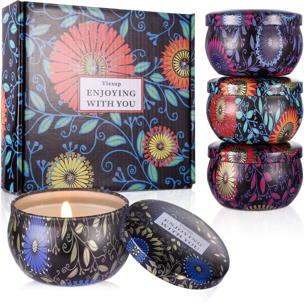 Geurkaarsen Set - Multicolor - 4 Kaarsen - Natuurlijke Sojawas voor Aromatherapie - Voor Ontspanning en Stressverlichting