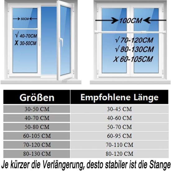 Telescopische stang voor douchegordijn of deur-/kamergordijn - Geschikt voor slaapkamer Gordijnroede / kledingroede / roede — afbeelding 3