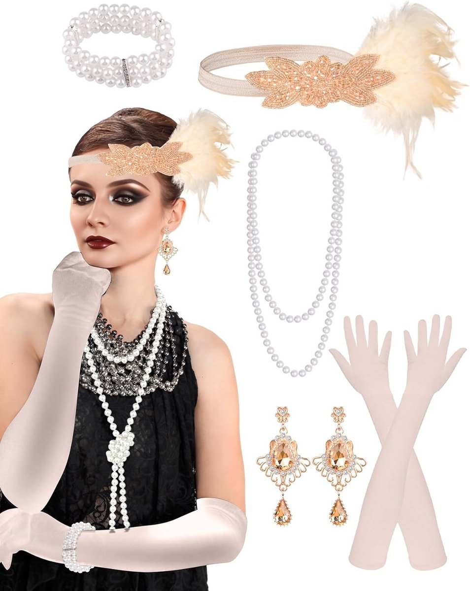 6 Delen 1920 Flapper Great Gatsby Accessoires voor Vrouwen - 1920s Mode, Roaring 20s Kostuum en Flapper Accessoires
