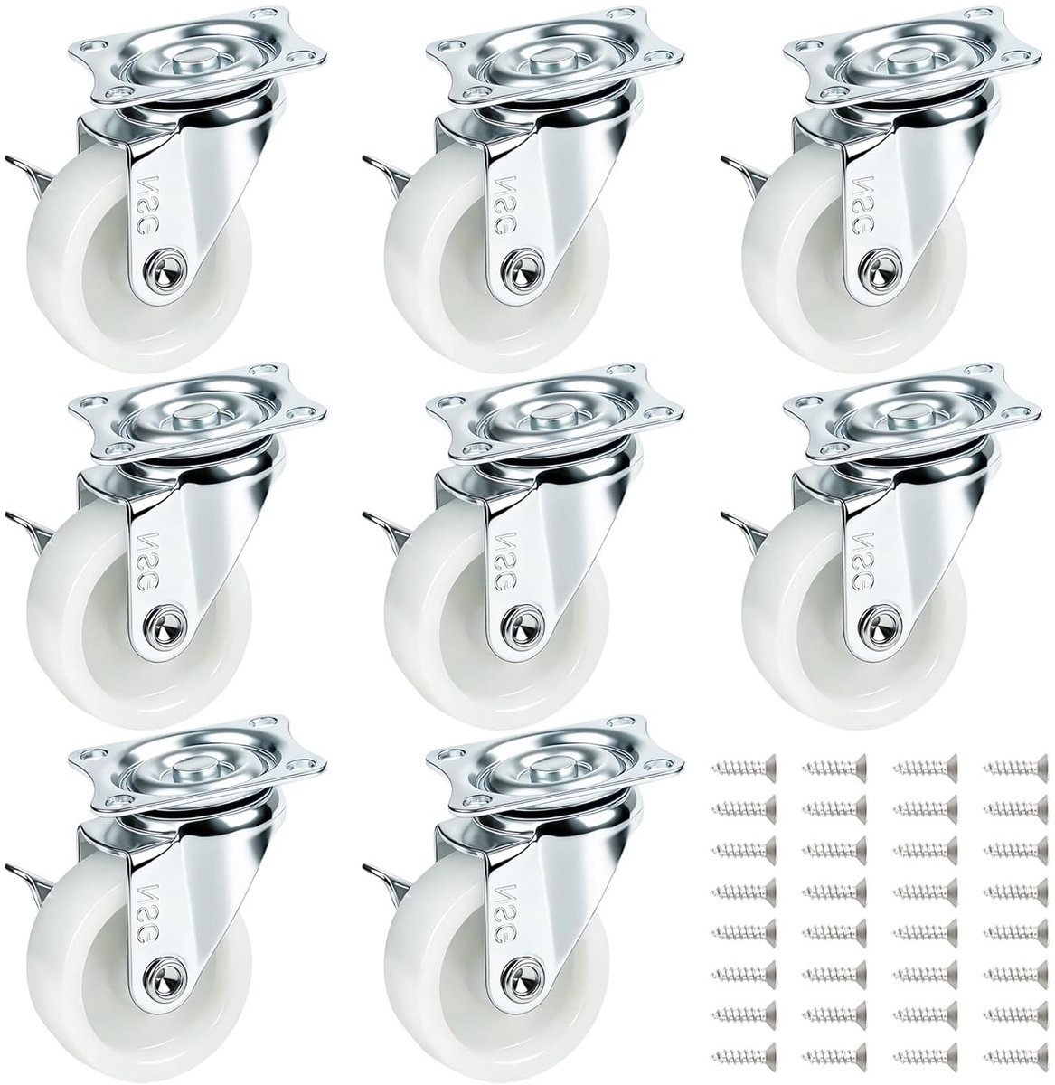 SnelShoppen - Pack van 8 Zwenkwielen met Rem, 40 mm Meubelwielen, Sterke Nylon Transportwielen met Kogellagers, Duurzame Heavy Duty Wielen voor Meubel
