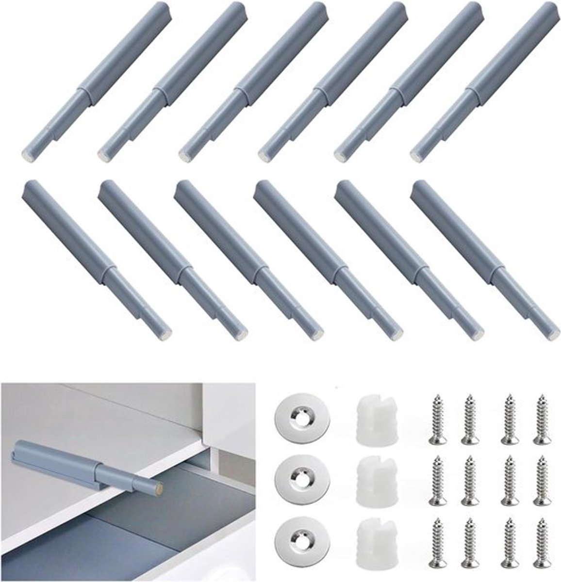 12 Stuks Deurdemper voor Kastdeuren, Magnetische Sluiting voor Meubels en Lades, Eenvoudige en Praktische Bediening, Grijs, Perfect voor Keukenkasten en Opbergmeubels