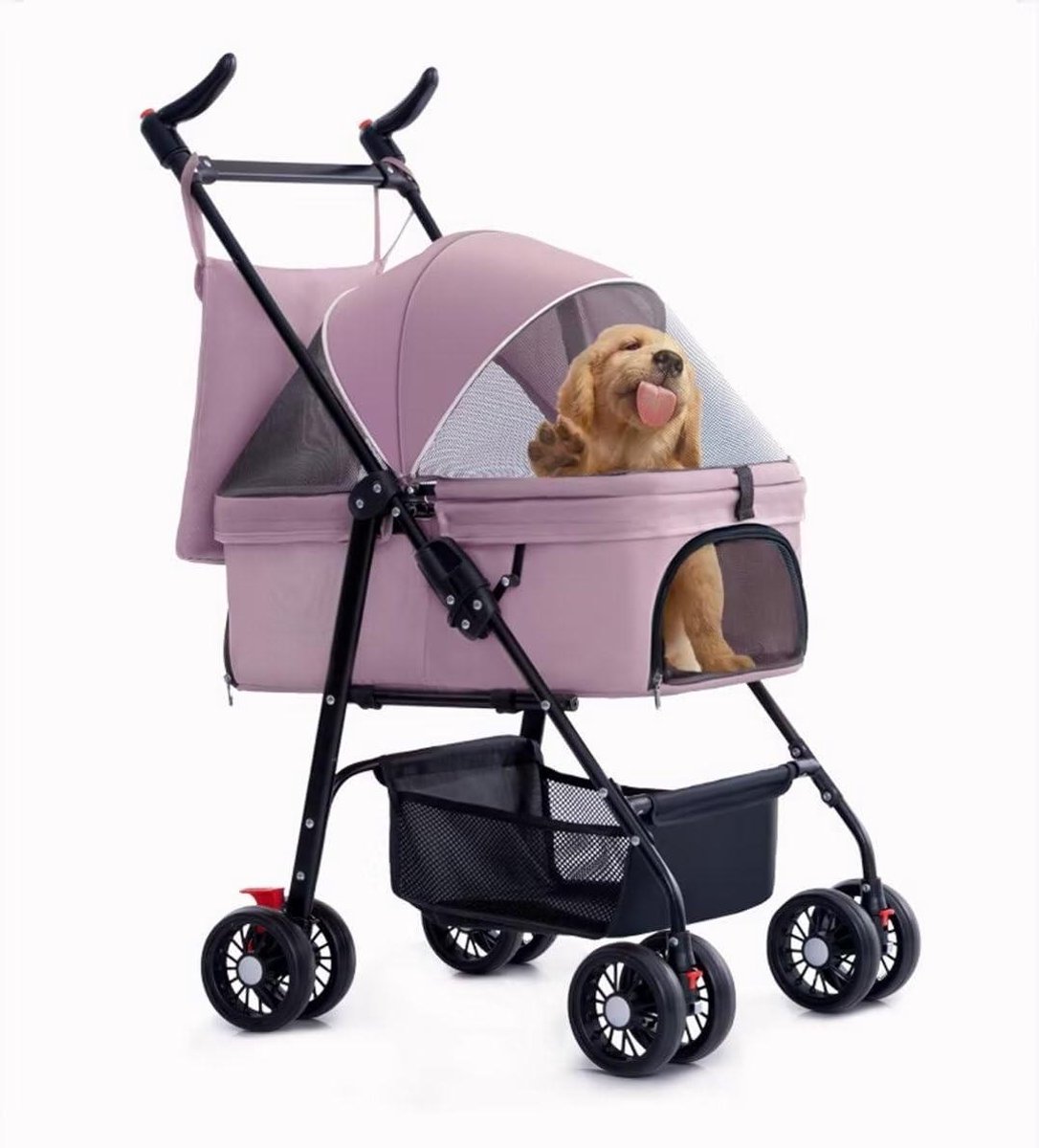 Huisdier Kinderwagen - Hondenbuggy - Buiten Reizen - Lichtgewicht Opvouwbaar - Tot 20 kg - Roze