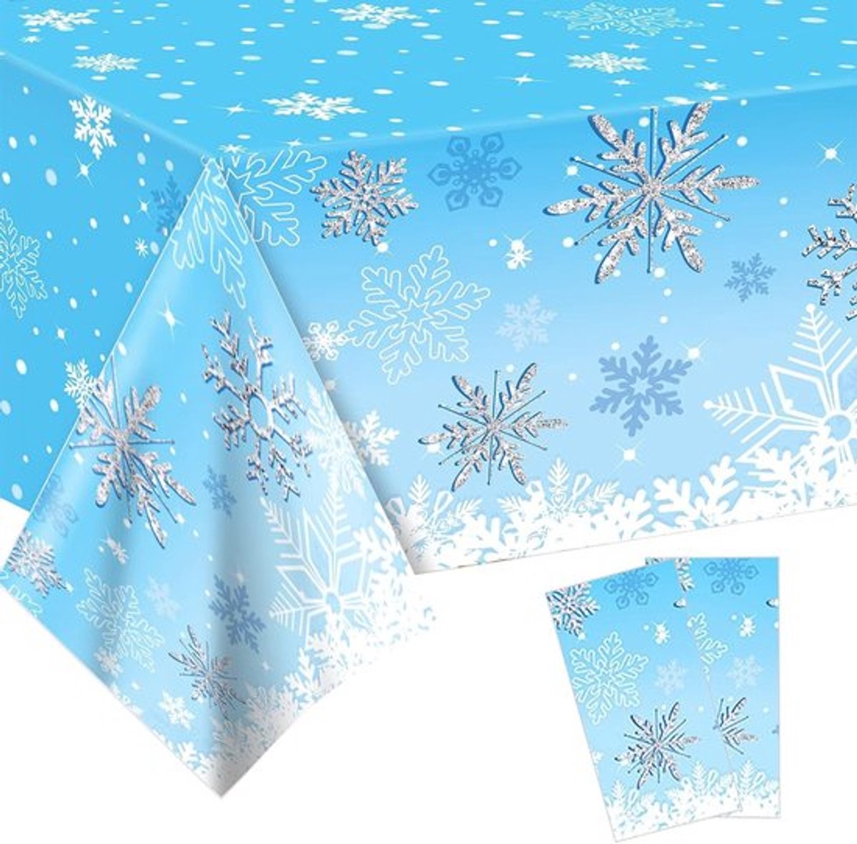 2 Stuks Sneeuwvlok Tafelkleed voor Kerstmis - Blauwe en Witte Tafelbedekking voor Winter Wonderland Feestdecoratie en Sneeuwthema Party Accessoires