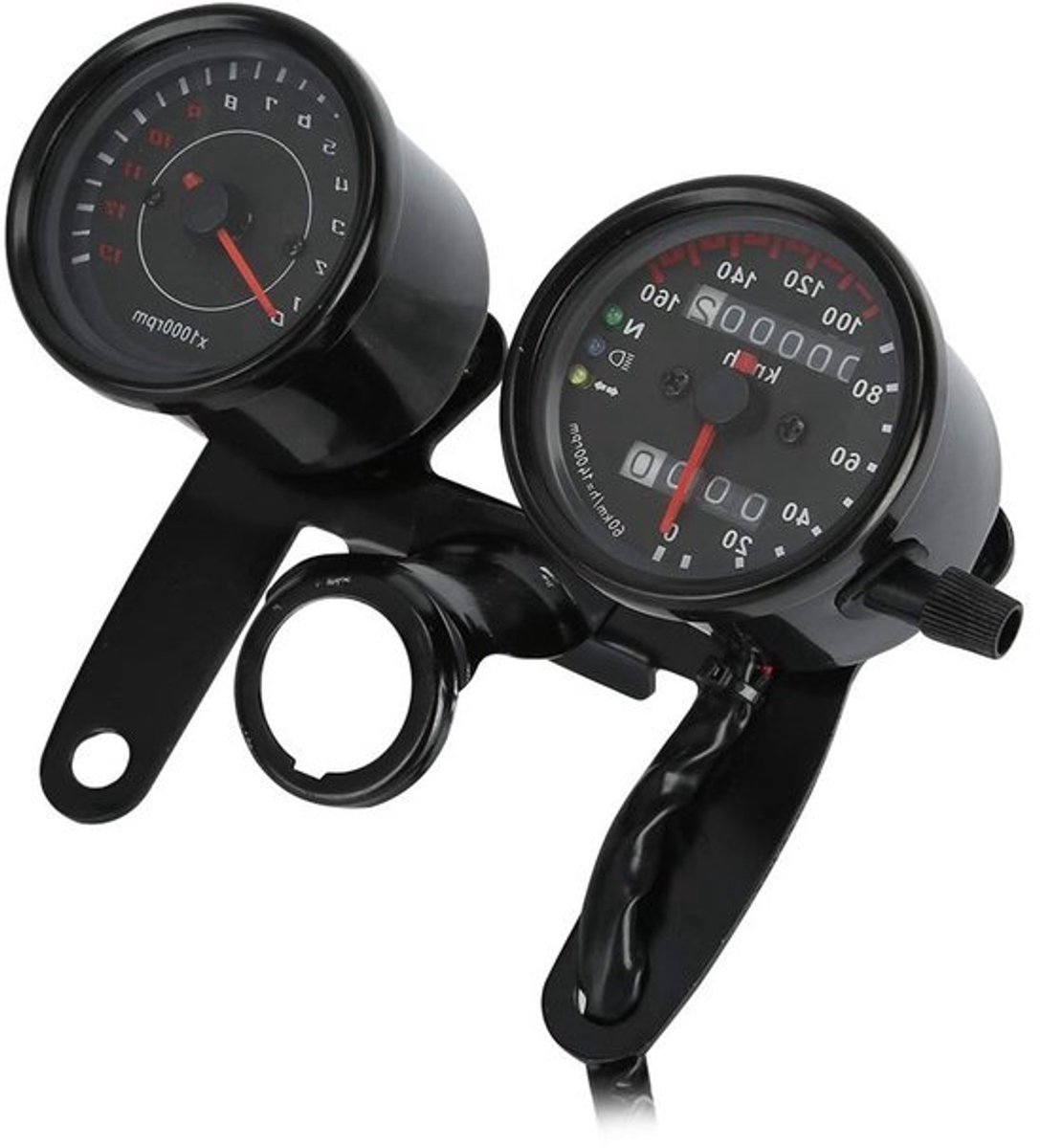 Dubbele Motorrij Speedometer en Toerenteller met 10cm Montagegat, Kabel en Odometer Versnellingsbak voor Nauwkeurige Snelheidsmeting en Hoofdverlichting Display