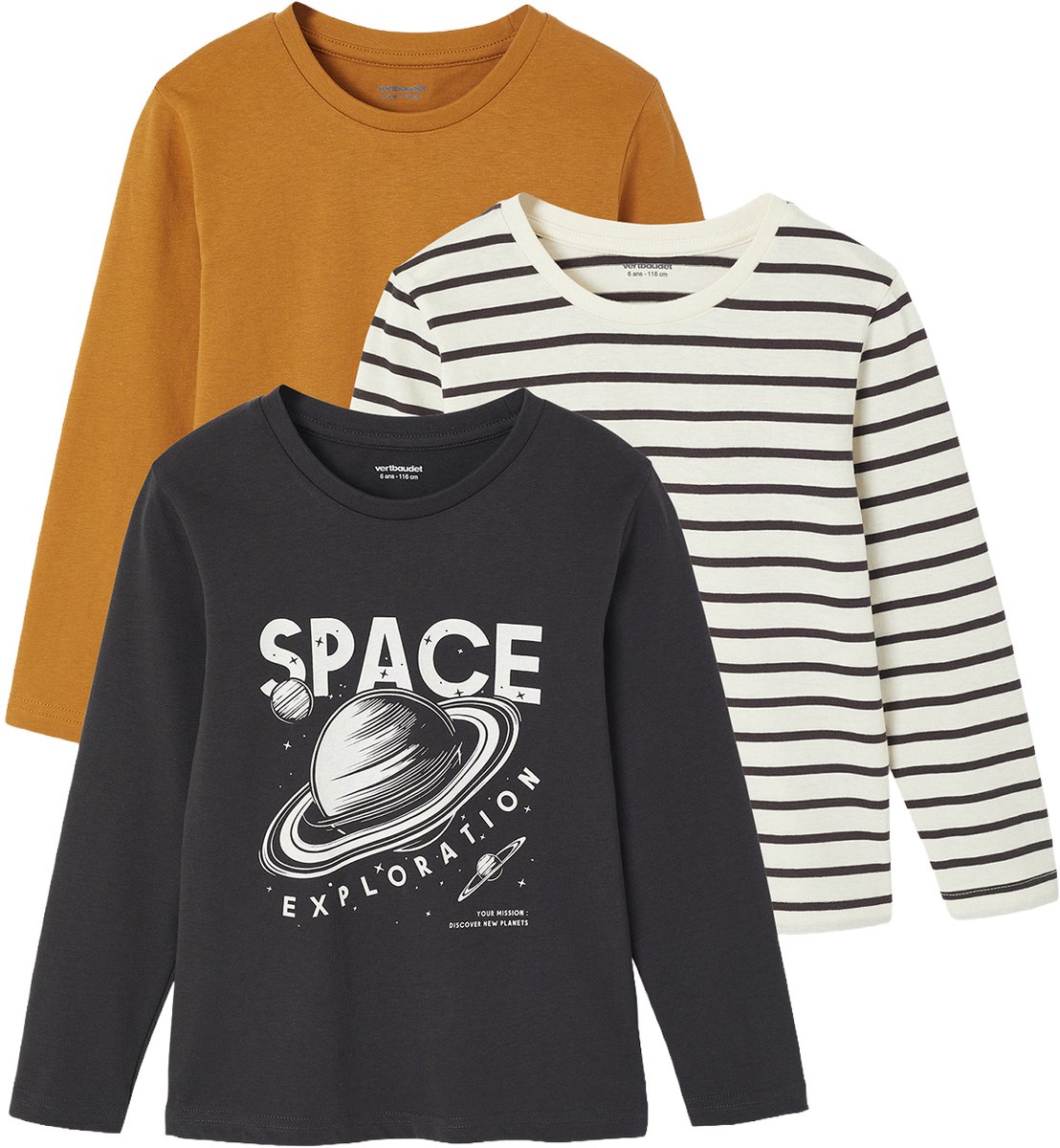 Vertbaudet Set van 3 bijpassende jongensshirts met lange mouwen
