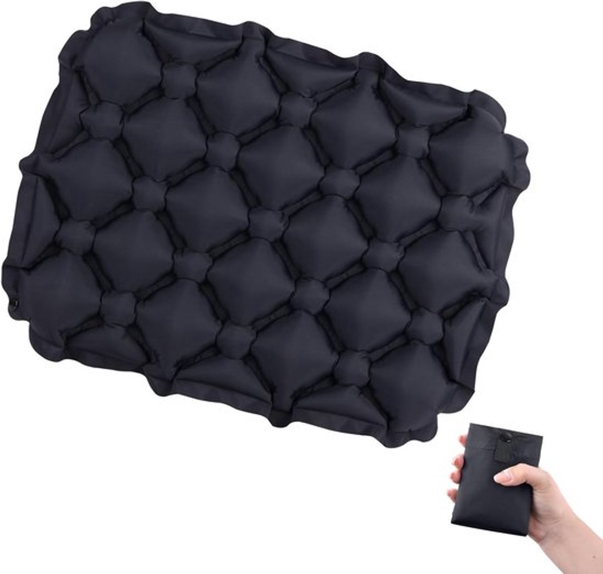 Opblaasbare Camping Zitkussen - Ultralicht Reis Kussen voor Buiten, Strand, Wandelen en Boottochten (Zwart, One Size)