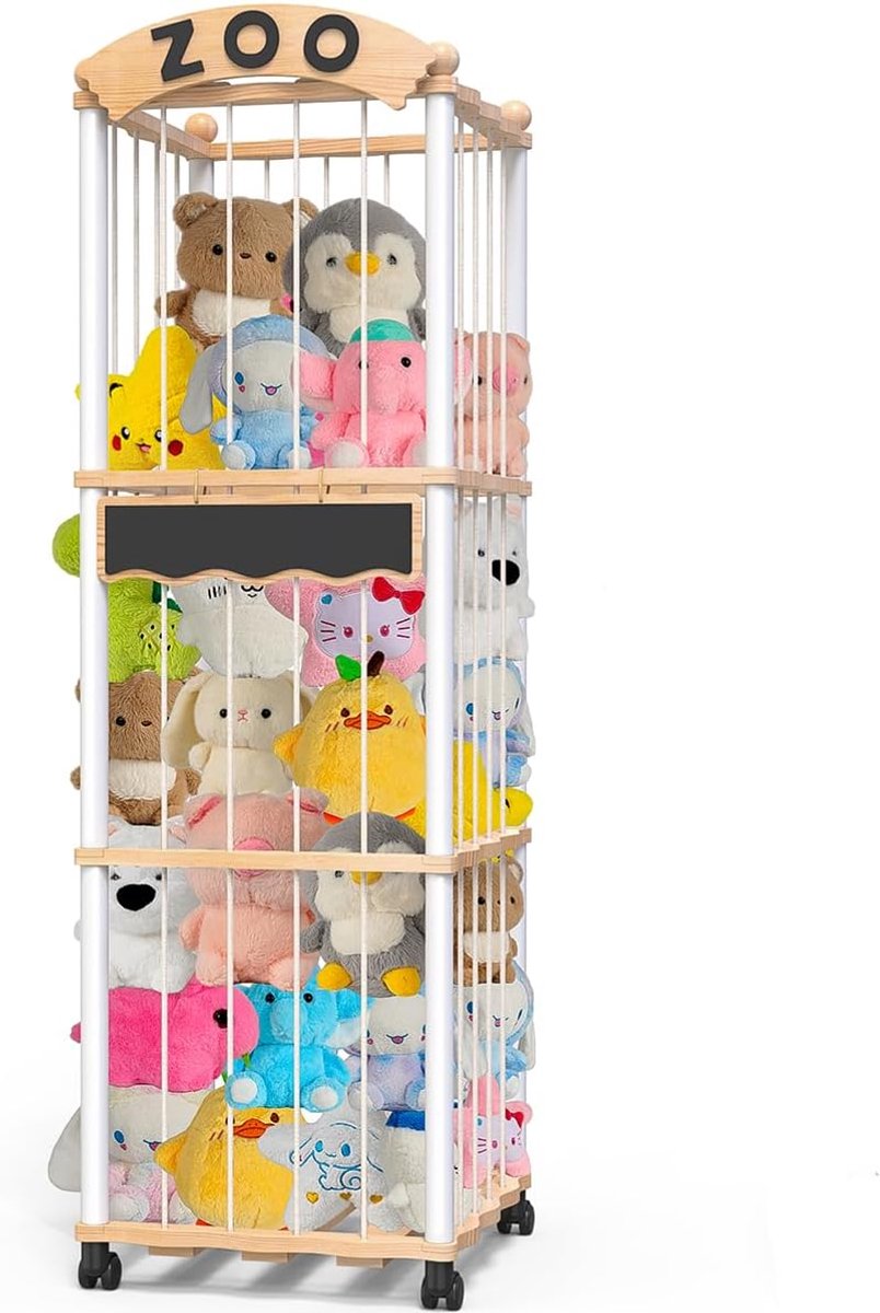 SnelShoppen - Knuffeldier opslag voor kinderen - Pluche speelgoed opbergmand - Houten opslag voor knuffels - Speelgoedorganisatie - Zacht en duurzaam