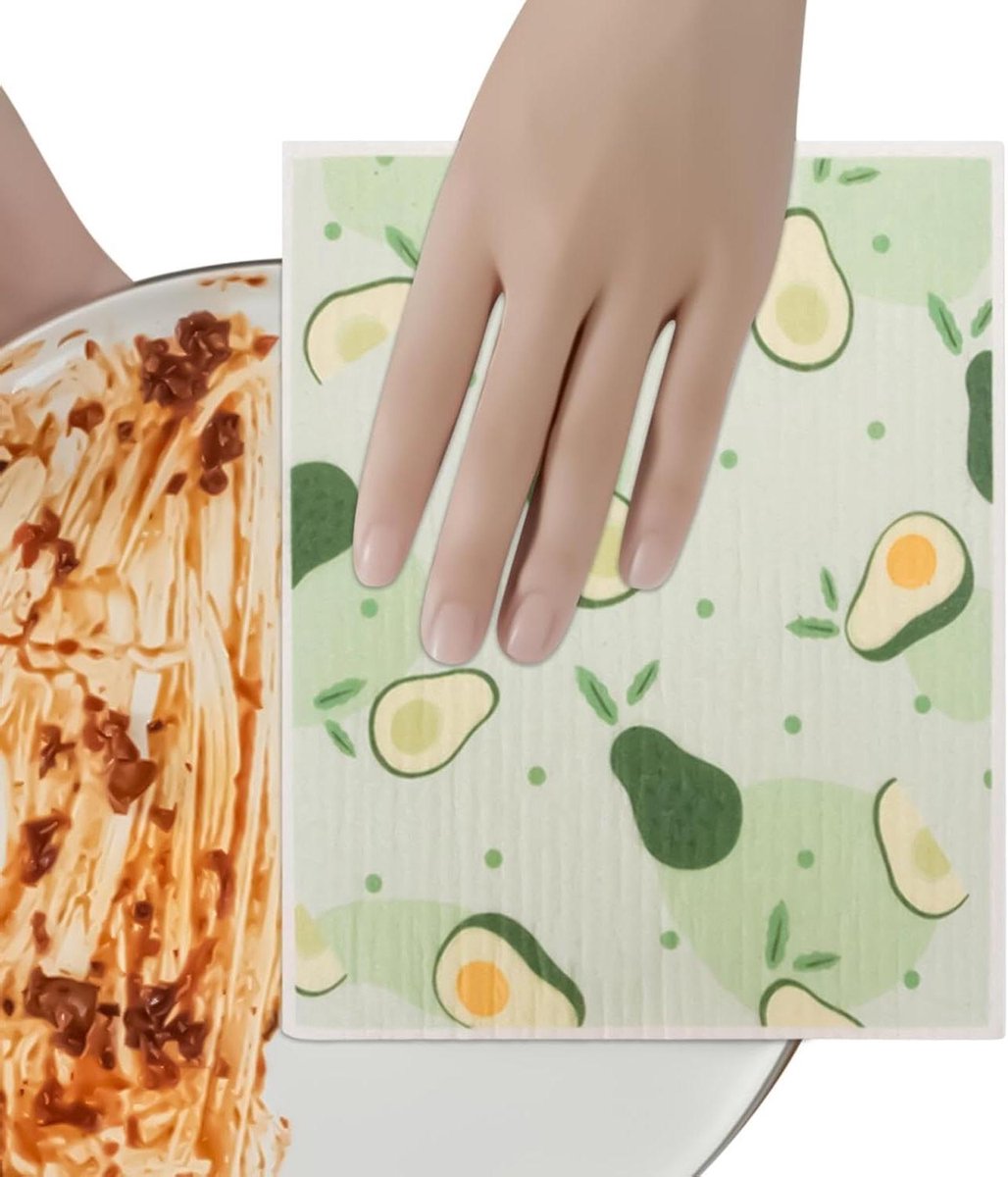 Afwasdoeken Houtpulp - Keukendoeken Vaatdoeken - Keuken Schoonmaken - Honingraatstructuur Absorberend - 18.2 x 18.2 cm - Avocado