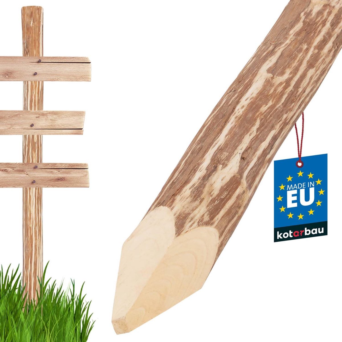 KOTARBAU® Hazelaar Hekpalen - Palissade Tuinafscheiding Ø 9 cm x 150 cm - Geslepen Houten Palen - Batuurlijk Rond Hekpaal - Hekpalen Hazelaarhout - met U-krammen