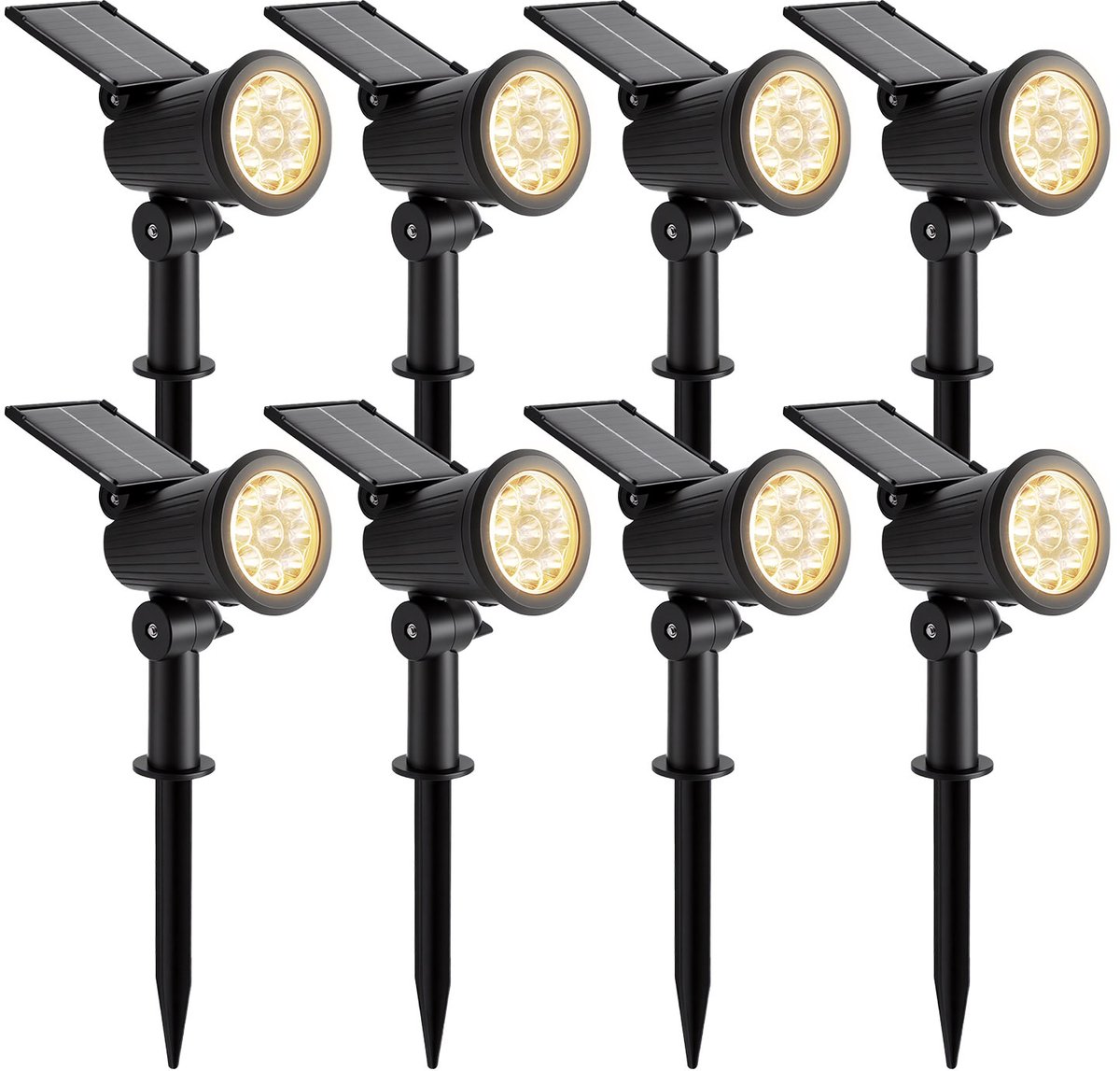 Solar Buitenverlichting 8 Stuks – Tuinspots met 9 LED – Grondspies en Wandmontage – Waterdicht IP65 - Tuinverlichting Buitenverlichting Prikspots - Zwart
