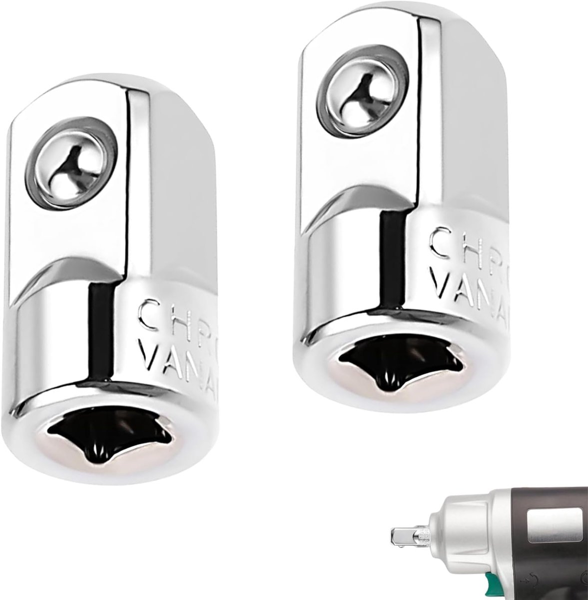 SnelShoppen - 1/4" naar 1/2" Adapter Set 2 Stuks – Steeksleutel Reducer Chrome Vanadium – Vierkante Steeksleutel voor Rateltang – Zilver – Voor Garage