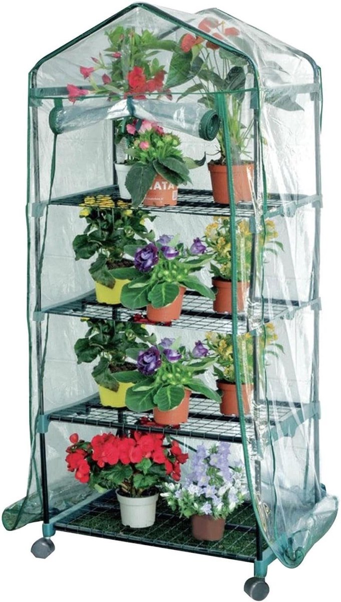 Rollerplantenkas - Mobiele kas - Planten beschermen - Met vergrendelbare wielen - 72 x 50 x 9 cm - Transparant