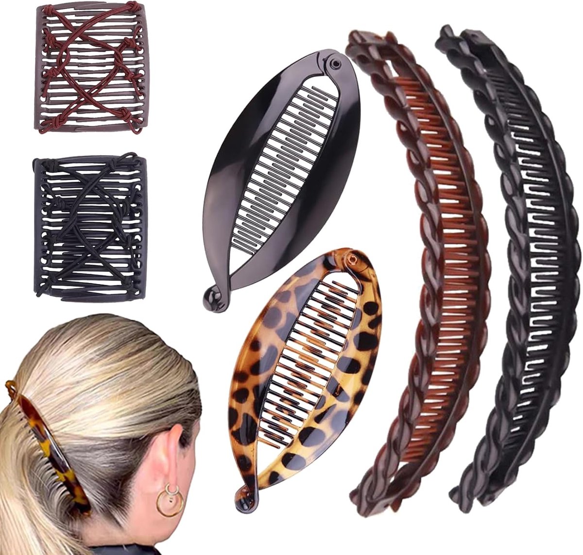 SnelShoppen - Set van 6 Bananen Haarclips - Bananen Kam Haar Styling Accessoires van Synthetisch Hars - Ideaal voor Vrouwen en Meisjes - Perfect voor