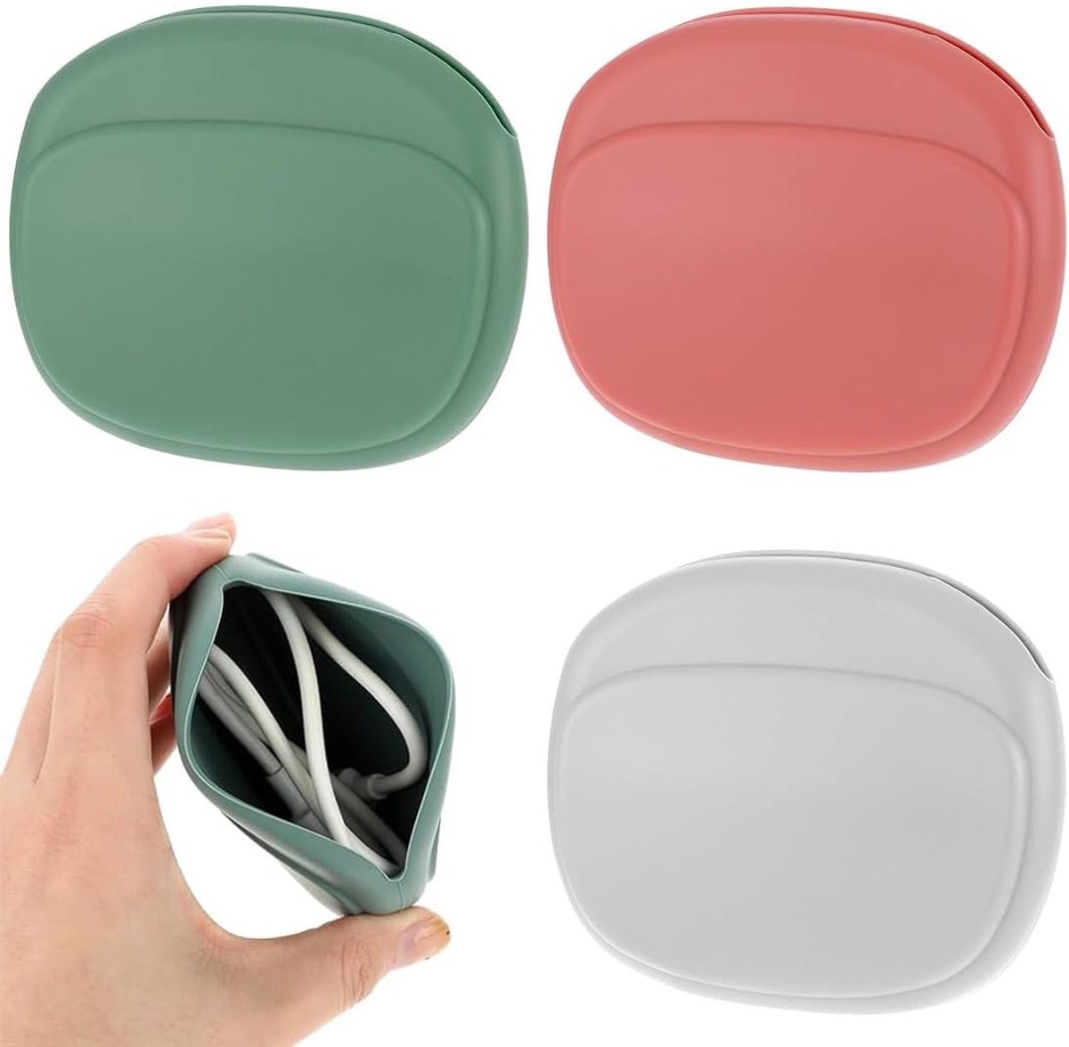 SnelShoppen - 3x Mini Hoofdtelefoon Opbergzak met Rits en Harde Beschermcase voor Hoofdtelefoons, Mini Draagtas, 3 Kleuren, Hoogwaardige Siliconen