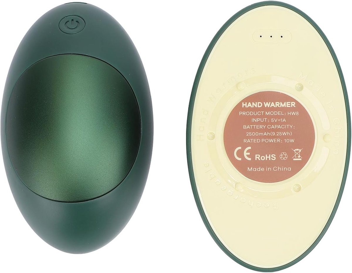 SnelShoppen - Elektrische Handwarmer met Powerbank Functie Avocado Vorm 3 Niveaus Verwarming Type C Oplaadbaar voor Winter Activiteiten
