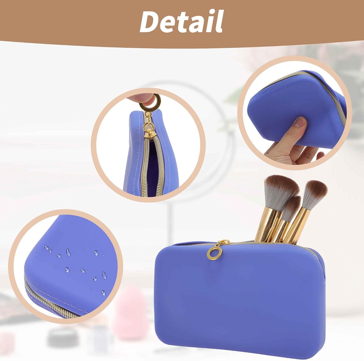 SnelShoppen - Draagbare make-upkwastenorganizer voor op reis, grote cosmeticatas, siliconen, 20 x 12 x 3,2 cm, blauw, ideaal voor thuis en onderweg