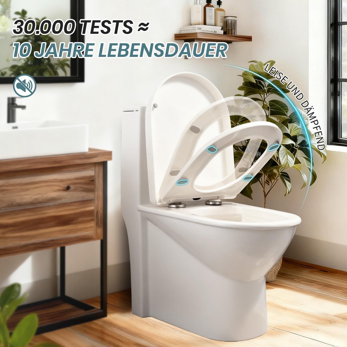 SnelShoppen - Ovale wc-bril met softclose, antibacterieel en Quick-Release, afneembaar en eenvoudig te reinigen, wit, 2 bevestigingen, ideaal voor dag
