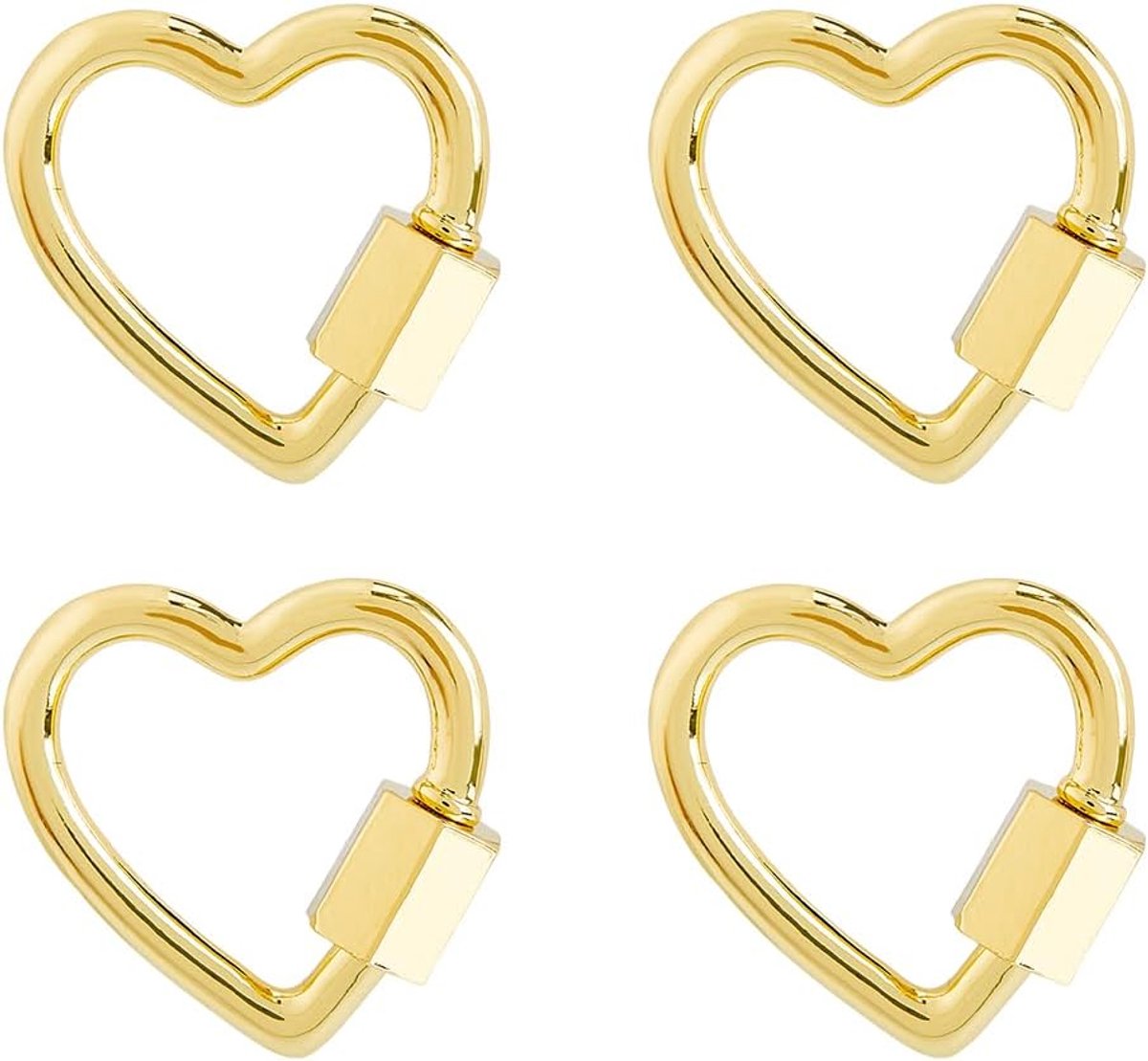SnelShoppen - 4x Hartvormige Carabiner Sleutelhanger met Schroefslot - Gouden Afwerking - Handige Clips voor Sleutels, Kamperen, Hiken, Vissen, Reizen