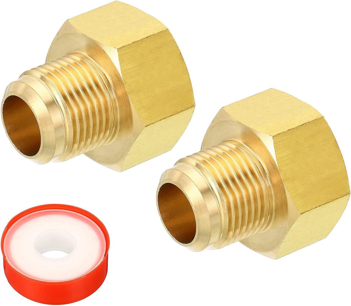 SnelShoppen - 2x Messing Flensfitting 5/8 SAE Mannetje naar 5/8 SAE Vrouwtje met PTFE Tape - Professionele Koppeling voor Lucht, Gas, Koelkast en HVAC
