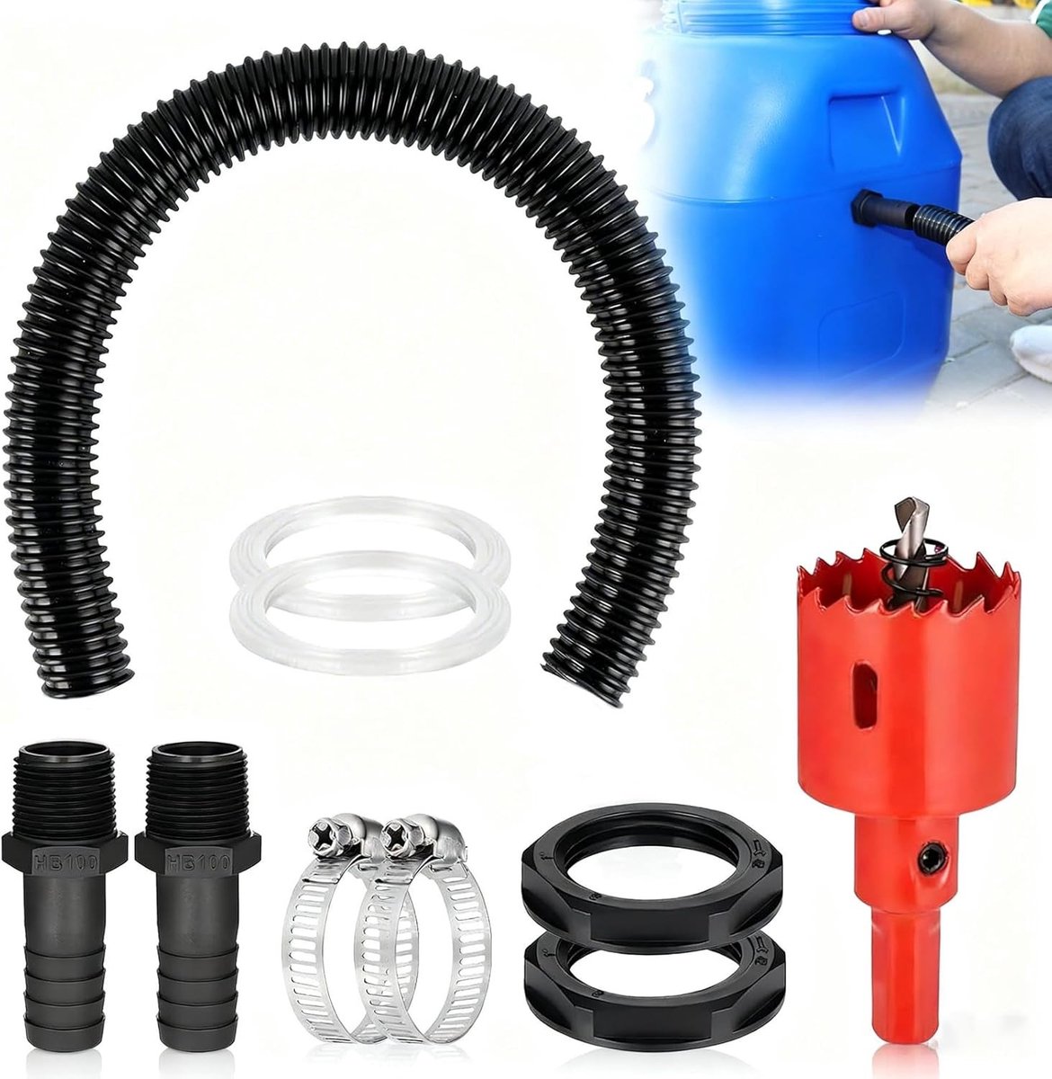 Regentonverbindingsset voor tuin, regentonconnector met 1 inch aansluiting, 100 cm slang voor regenwateropvang en IBC-container accessoires