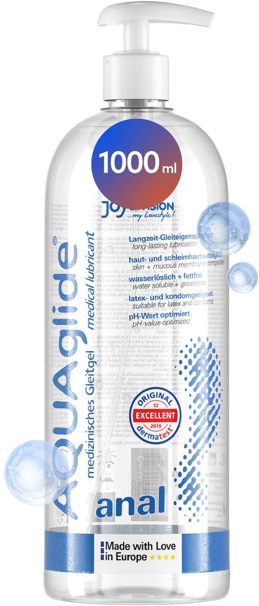 Joydivision Original AQUAglide Anal 1000 ml glijmiddelgel, geurloos, pH-geoptimaliseerd & transparant, op waterbasis & kristalhelder, compatibel met latex condooms
