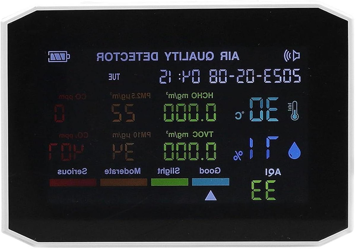 Luchtkwaliteit Monitor - Formaldehyde Tester - Binnenhuis Meten - 10-in-1 Detectie - 112 x 78 x 35 mm - Wit