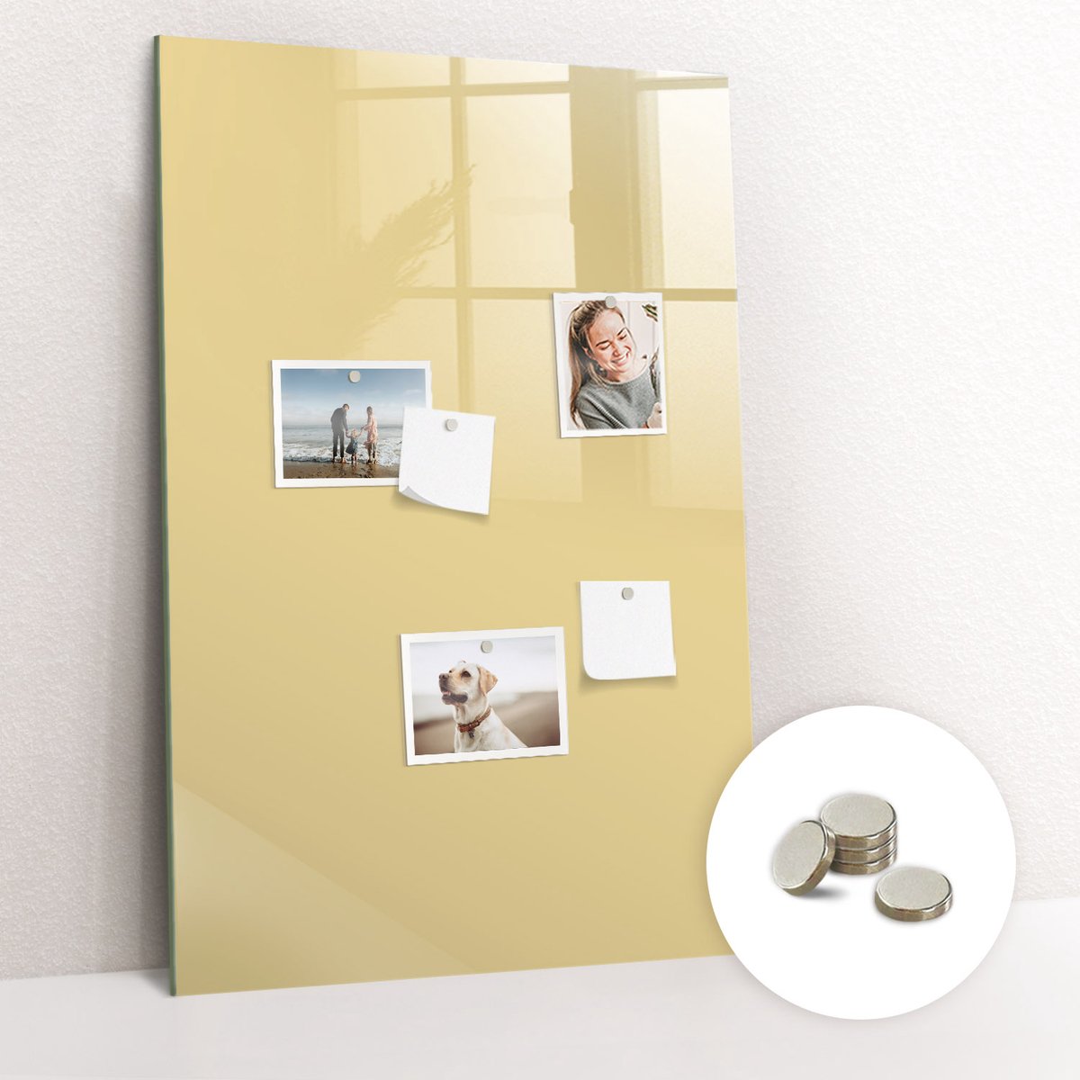 Tulup Glassboard - Crème kleur Magneetbord - 60 cm x 90 cm - Magneetbord Muur - Decoratief Magnetisch Bord - Memo Magneetbord Romig - Inclusief Gratis Magneten - Magnetisch Bord - Magneetbord Keuken