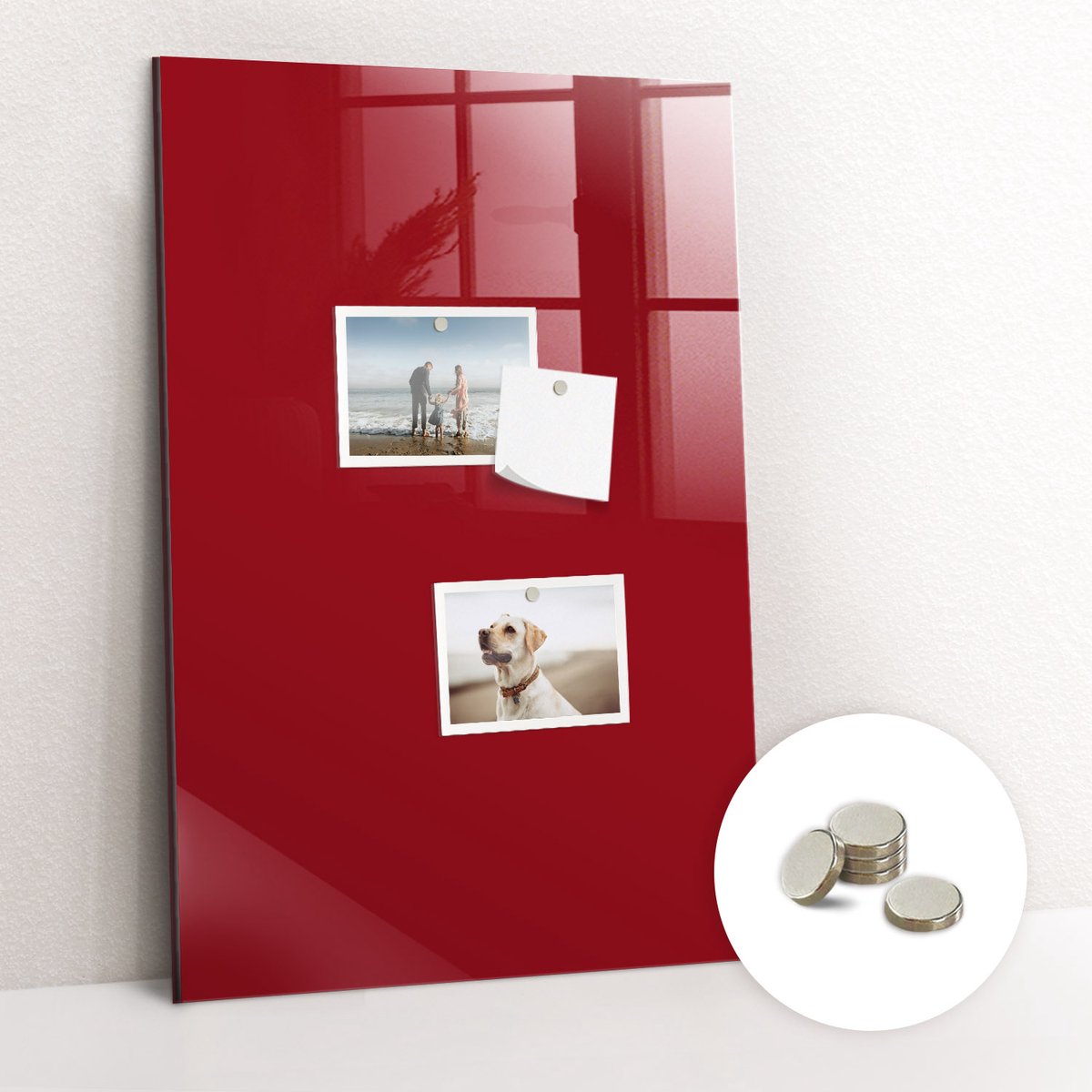Tulup Glassboard - Rode kleur Magneetbord - 40 cm x 60 cm - Magneetbord Foto - Minimalistisch Prikbord - Magneetbord Muur Rood - Gratis 5 Sterke Magneten - Magnet Board - Magnetisch Memobord