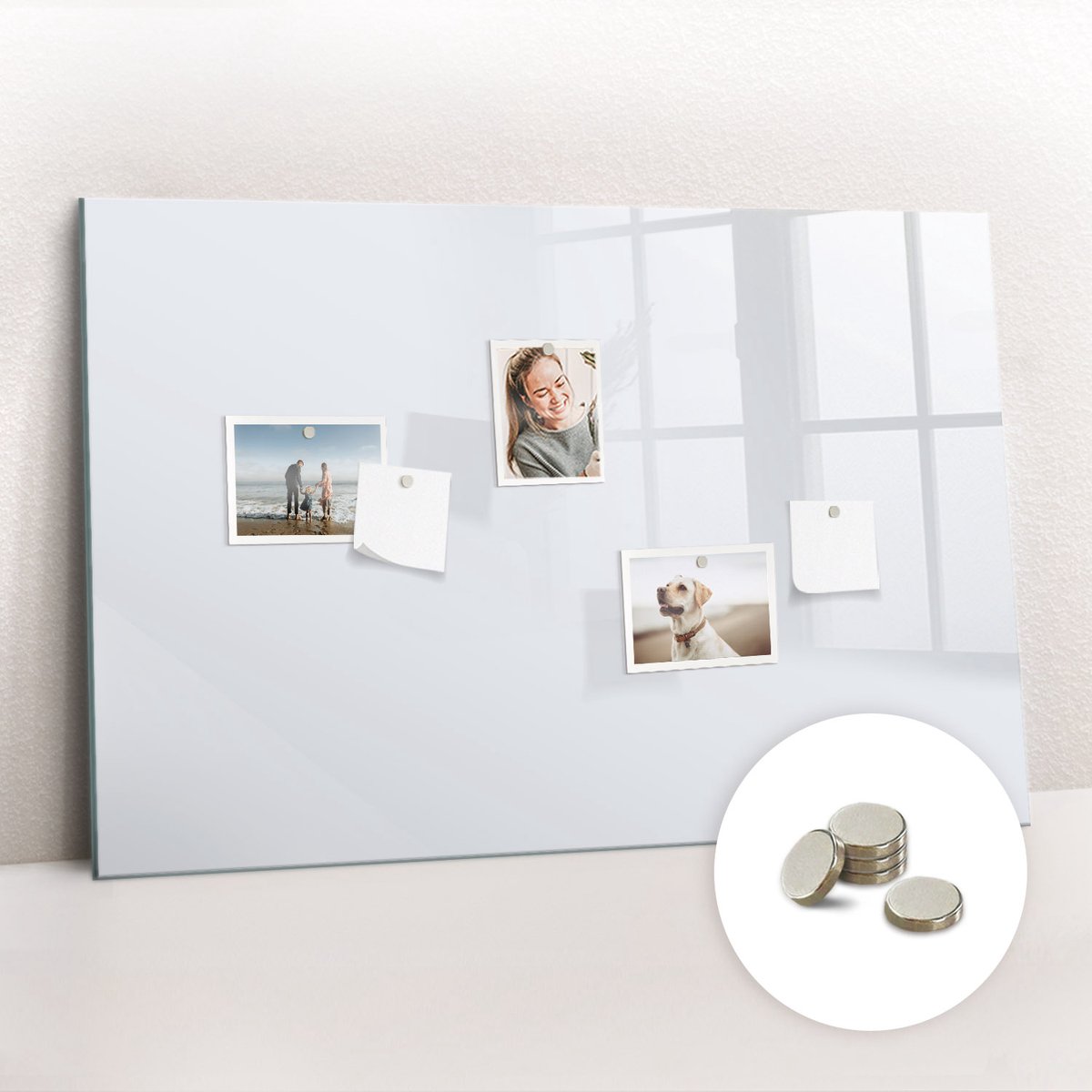 Tulup Glassboard - Kleur: donkerwit Magneetbord - 90 cm x 60 cm - Magneetbord Keuken - Minimalistisch Prikbord - Memobord Magnetisch Wit - Gratis 5 Sterke Magneten - Magneetbord Design - Memo Magneetbord
